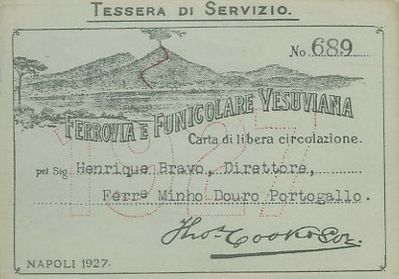Tessera di servizio
Tessera di servizio Ferrovia e funicolare Vesuviana, anno 1927
Parole chiave: tessera;abbonamento;ferrovia;funicolare;vesuvio