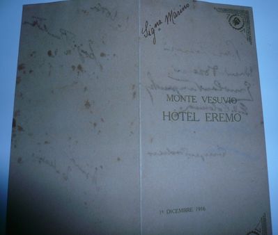 Hotel Eremo, menù dell'epoca
